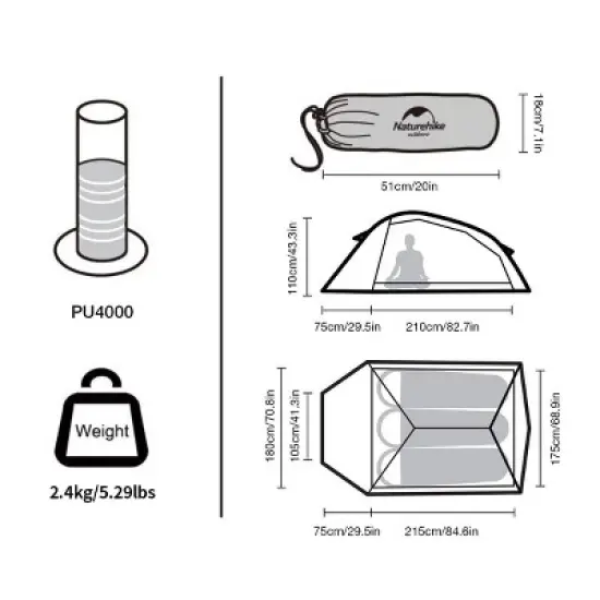 Naturehike Cloud-Up 3 Person Tent &ndash; Lightweight 3-Season Backpacking Tent, Free Standing Dome with Footprint, Waterproof for Camping & Hiking (Green) image {2}