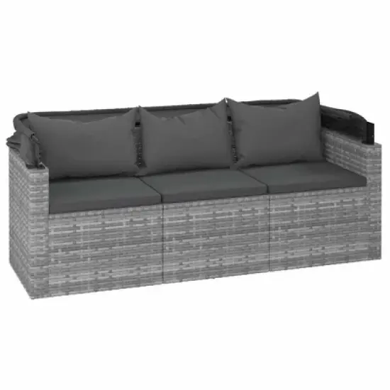 vidaXL 3-Seater Patio Sofa Set with Adjustable Roof, Footstool & Poly Rattan Finish in Gray - Weather-Resistant Outdoor Lounger image {4}