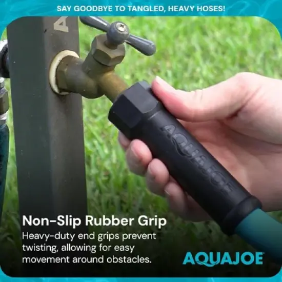 Aqua Joe 50' Professional Grade Garden Hose with Dual Swivel Grenade Grips, Kink-Free and Abrasion Resistant Flexible Hybrid Polymer, AJPGH50-PRO image {4}