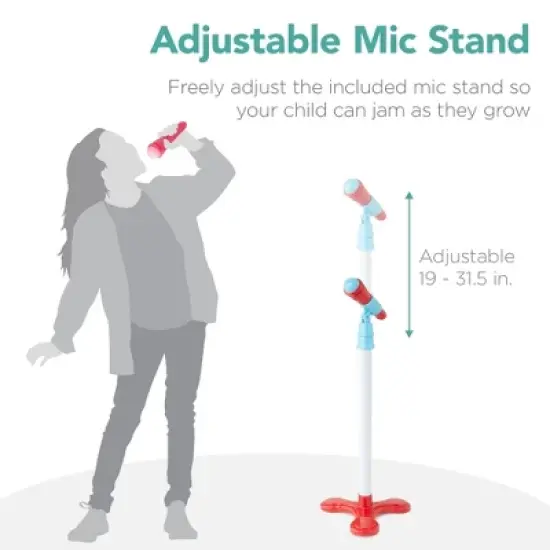 Best Choice Products 19in Kids Flash Guitar, Pretend Play Musical Instrument Toy for Toddlers w/ Mic, Stand - Blue image {5}