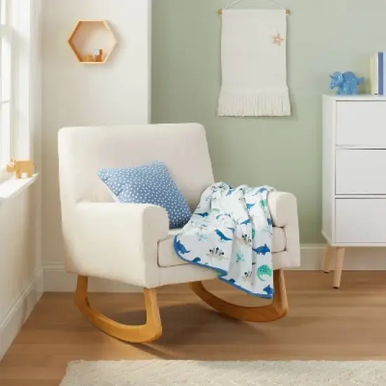 Jersey Knit Reversible Faux Fur Blanket Dinos - Cloud Island&trade; Blue/Green image {1}