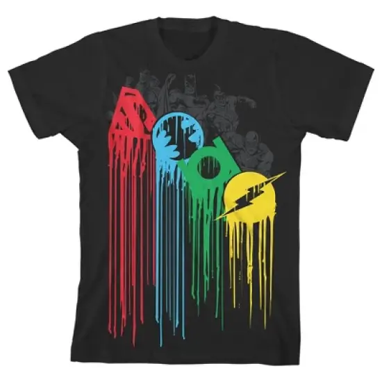 Justice League Logos Paint Dripping Black T-Shirt Toddler Boy to Youth Boy image {5}