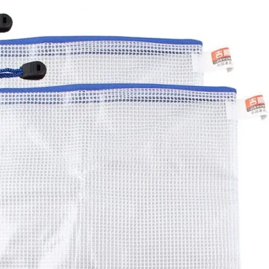 PiccoCasa Plastic Zipper Closure Grid Pattern A5 Paper File Bag Pocket Folder 2 Pcs image {4}