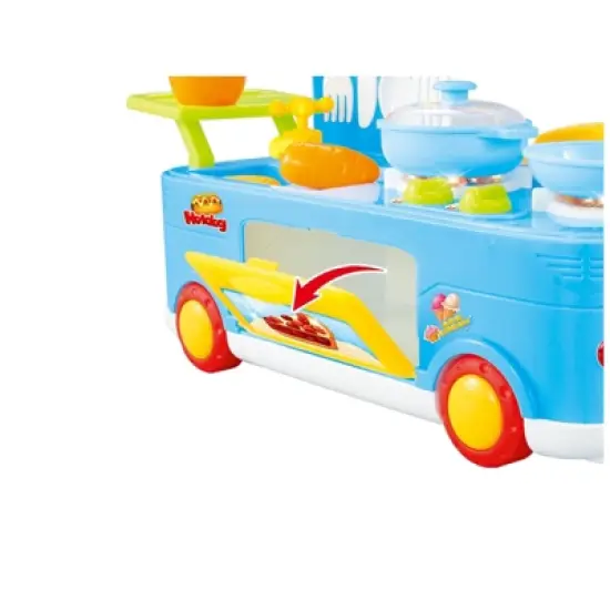 Insten 29 Piece Play Fast Food Truck Bus Kitchen Toy, Pretend Cooking Playset, Blue image {2}