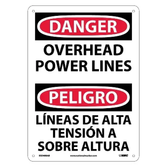 National Marker Danger Signs; Overhead Power Lines Bilingual 14X10 .040 Aluminum ESD468AB image {1}