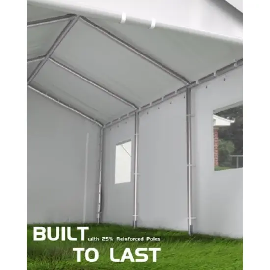 10x20 ft Carport, Portable Garage with 200 g PE Heavy Duty Canopy, 4 Roll-up Doors & 4 Mesh Windows, for Sedan, Pickup, and Bass Boat image {2}