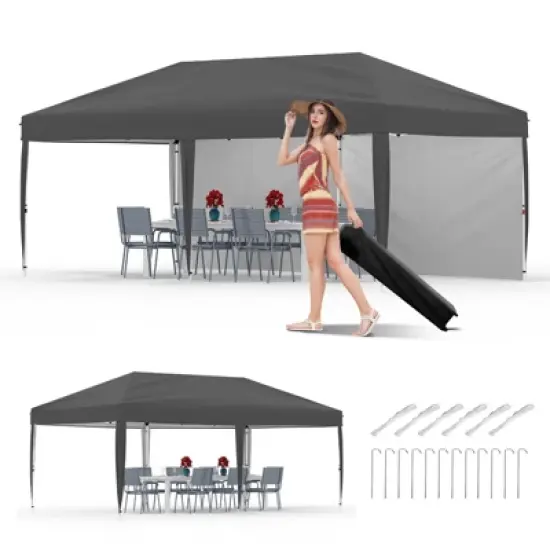 10x20 Heavy Duty Pop Up Canopy Tent with 2 Sidewalls, Outdoor Party, Market Stall, Camping, UV Protection, Waterproof, Roller Bag, 4 Weight Bags image {9}