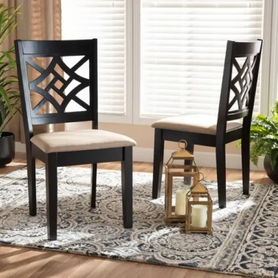 2pc Nicolette Fabric and Wood Dining Chairs Set - Baxton Studio image {7}