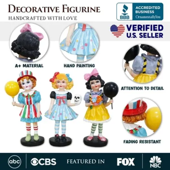 Victorian Masquerade Girl Trio, 6" Trick or Treat Clown Figurines and Hauntingly Elegant Halloween Decor| OrnamentallyYou image {1}