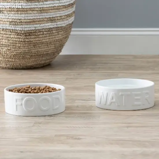 Park Life Designs 2c Classic Water and Food Dog Bowl - White image {3}