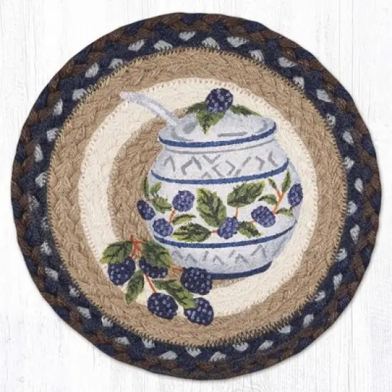 Earth Rugs Jam Jar Blackberry Round Trivet &ndash; 10" Printed Fruit Design on Braided Natural Jute image {3}