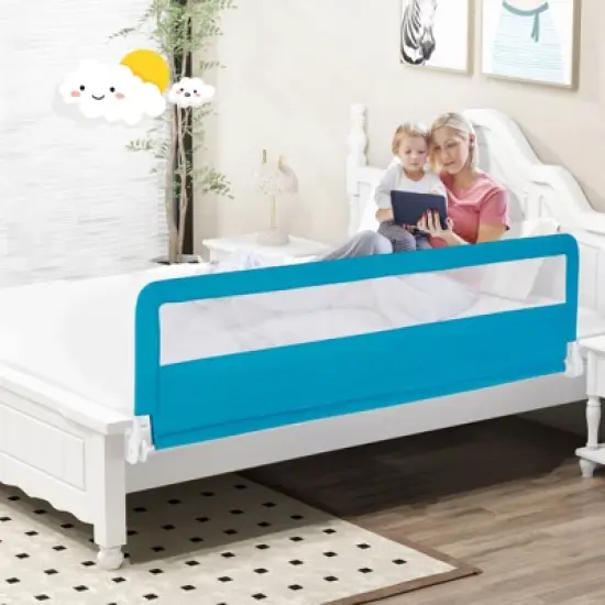 Infans 71" Foldable Baby Bed Rail Guard Toddlers Swing Down Safety Bedrail Blue image {8}