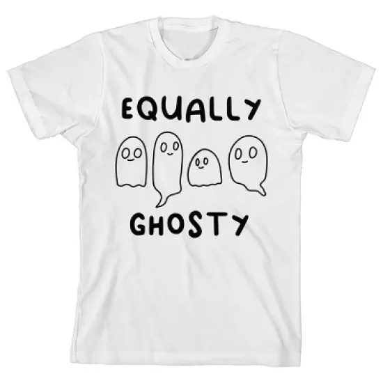 Kids Halloween Cartoon Ghosts "Equally Ghosty" Youth White Short Sleeve Crew Neck Tee image {4}