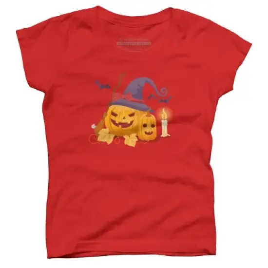 Girl's Design By Humans Halloween Witch Pumpkins With Bats By VectorVillain T-Shirt image {5}