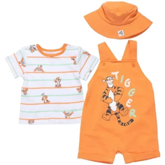 Disney Tigger Winnie the Pooh Baby French Terry Short Overalls T-Shirt and Hat 3 Piece Outfit Set Newborn to Infant image {8}