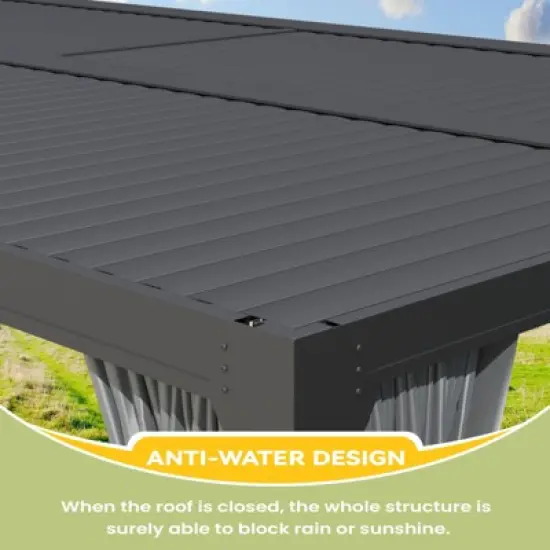 EROMMY 12'&times;24' Outdoor Louvered Pergola with Adjustable Aluminum Rainproof Roof,Black image {5}