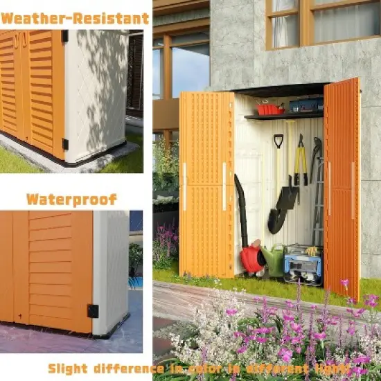 Syemin Outdoor Storage Shed, Vertical Tall Tool Shed with Five Shelves, Lockable Door for Patio, Backyard and Lawn, Orange, 50"*79.53"*29" image {4}