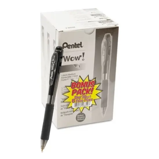 Pentel WOW! Ballpoint Pen Value Pack, Retractable, Medium 1 mm, Black Ink, Smoke/Black Barrel, 36/Pack image {3}