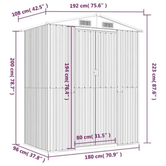 vidaXL Garden Shed Dark Brown Galvanized Steel Large Sliding Components image {7}