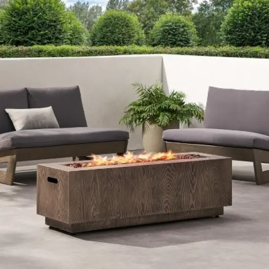 48 Inch Rectangular Iron Propane Fire Pit With Wood Grain Finish And Built In Burner image {5}