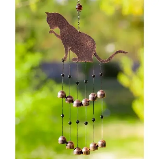 VP Home 20" H Iron Fancy Cat Wind Chimes for Outside, Brown image {1}