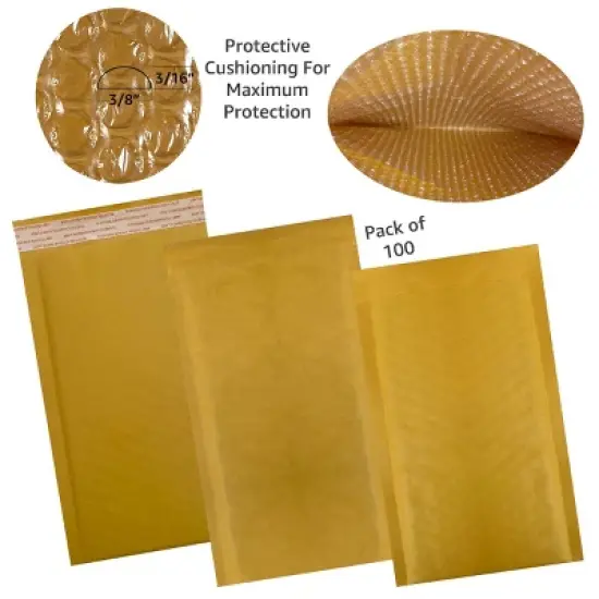 UOFFICE Pack of 100 Kraft Bubble Mailers 5" x 10" - #00 Self-Seal Padded Envelopes image {2}