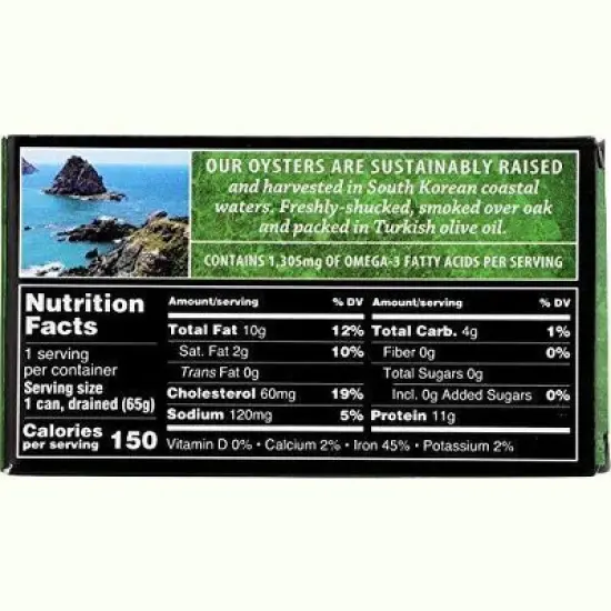 Crown Prince Natural Smoked Oysters in Olive Oil - Case of 18/3 oz image {2}