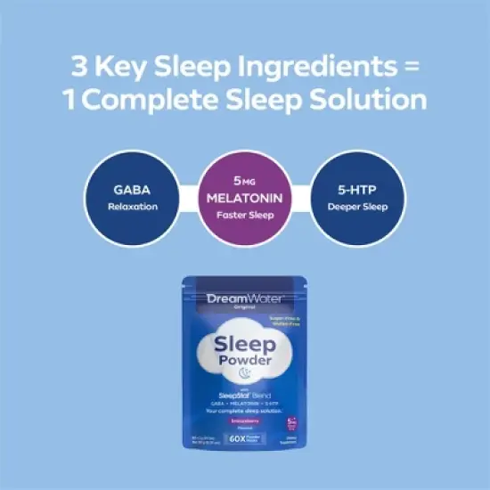 Dream Water Sleep Powder-Sugar-Free,GABA,Melatonin,5-HTP,Snoozeberry,60-Count image {1}