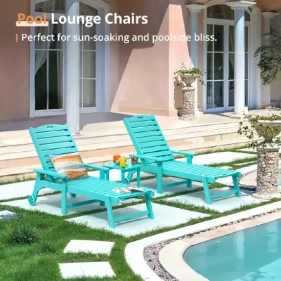 Arceso Outdoor Chaise Lounge, 79'' Oversized HDPS Lounger, 5 Positions Adjustable Lounge Chairs, Pool Lounge Chair with Wheels for Poolside, Backyard image {9}