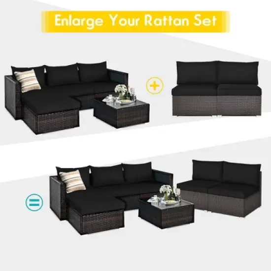 Costway 2PCS Patio Rattan Armless Sofa Sectional Furniture Conversation W/ Cushion image {5}