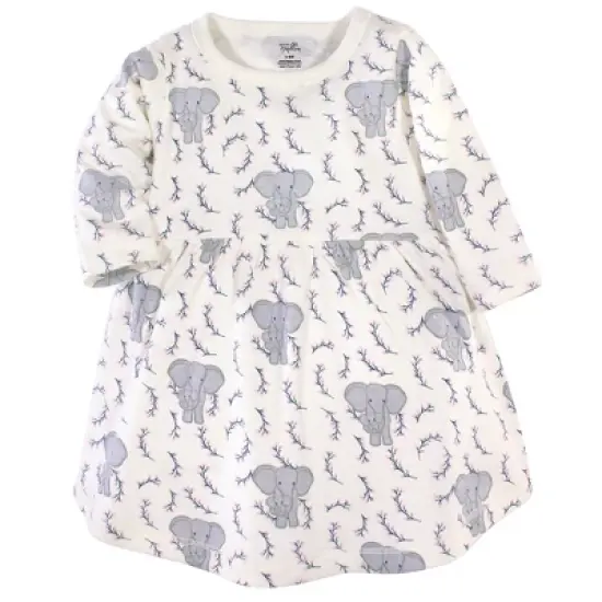 Touched by Nature Baby and Toddler Girl Organic Cotton Long-Sleeve Dresses 2pk, Pink Elephant image {2}