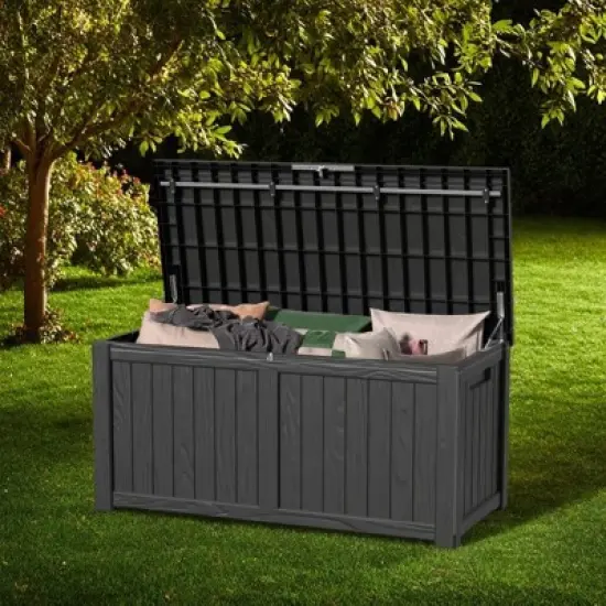 DSVIMOY Deck Boxes, 4-Piece 120 Gal Outdoor Storage Deck Box, Small Patio Storage Bin for Garden Tools, Black, 54.25"*26.5"*24.2" image {4}