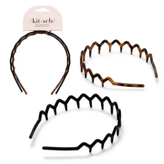 Kitsch Rabs Zig Zag Recycled Headband - Black/Tortoise - 2pk image {4}