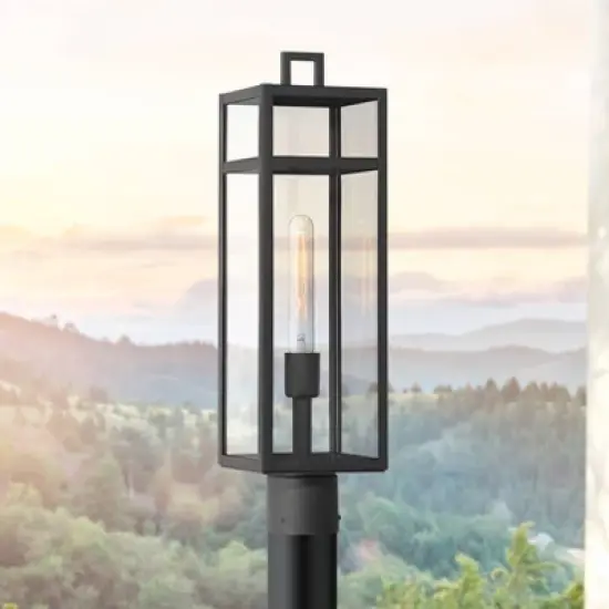 John Timberland San Lucas 21 3/4" High Modern Outdoor Post Light Fixture Pole Porch House Exterior Weatherproof Sand Black Metal Clear Glass Shade image {1}