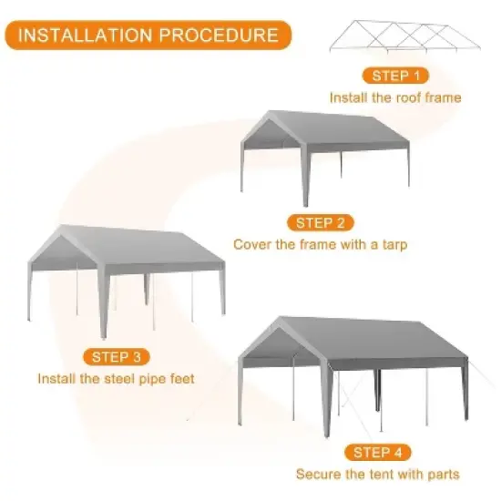 GustoWave 10x20ft Heavy Duty Carport Canopy, Waterproof Portable Shelter for Car, Truck, and Party image {5}