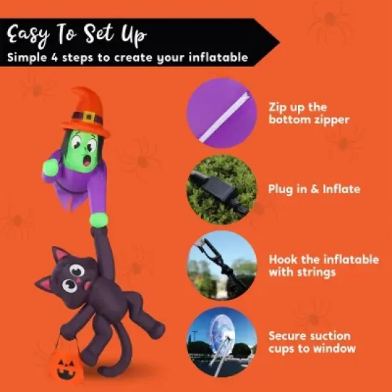 Joyfy 8.2 FT Tall Halloween Outdoor Inflatable Decoration, Witch and Black Cat Hanging Inflatable with LEDs for Indoor Outdoor Yard Roof Decoration image {6}