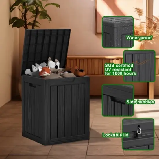 FURNIinspire Deck Boxes 28 Gallon Resin Deck Box, Waterproof Patio Outdoor Storage Bin Storage Box, All Weather Use, Ideal For Storage, Black image {3}