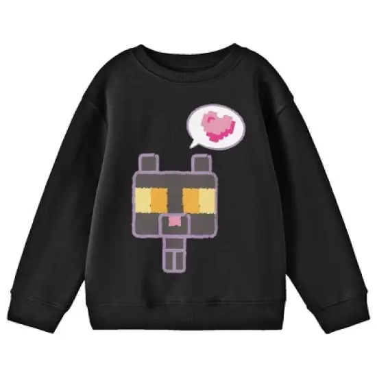 Minecraft Block Kitten With Heart Youth Black Crew Neck Sweatshirt image {2}