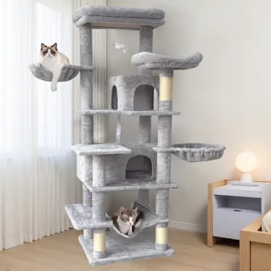 Whisen 6-Level Cat Tree & Tower with Removable Cushions, Sisal Scratching Posts, Hideaways, and Hammocks image {8}