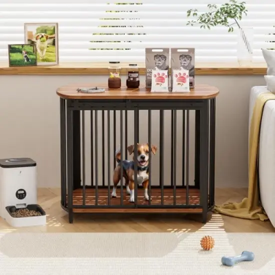 Whisen 31.5" Modern Dog Crate for Small and Medium Dogs, Wooden Cage Indoor Kennel Furniture image {1}