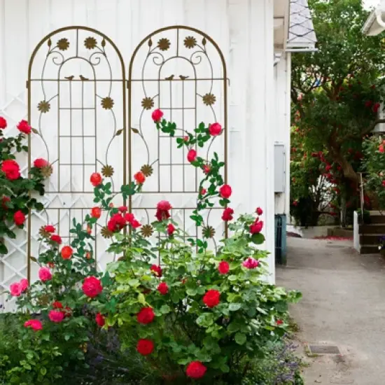 Lirago Brown 2 pieces Weatherproof Multi-functional Outdoor Screen-Laser-Cut Galvanized Steel Panel 70.86"Hx19.68"Wx0.51"D image {3}