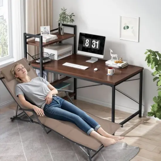 MUKE Adjustable Patio Chaise Lounge Chair with Rear Wheel, 5-Position Recliner for Pool, Beach & Garden image {7}