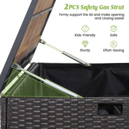 WELLFOR 134gal Patio Storage Bench PE Rattan Storage Box with Solid Wood Top image {5}