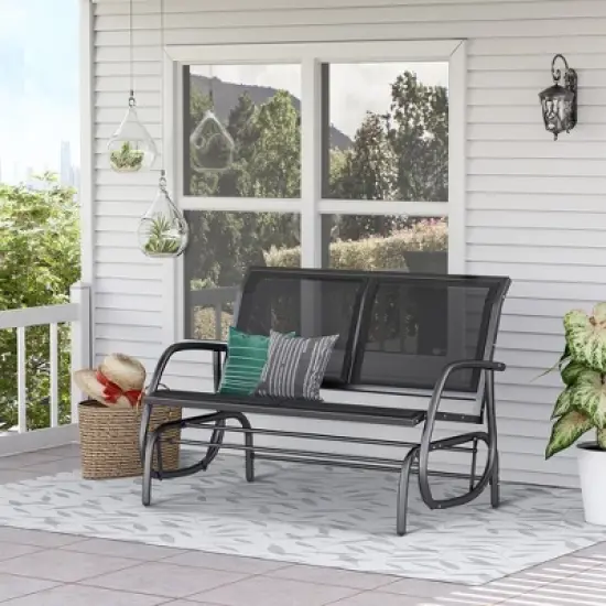 MOEPISY 2-Person Outdoor Glider Bench, Patio Double Swing Rocking Chair Black image {1}