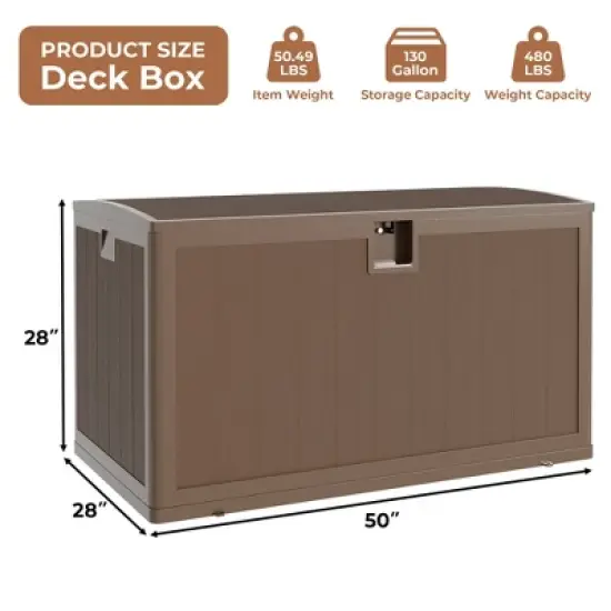 130 Gallon Outdoor Storage Box Waterproof, Lockable Resin Deck Box, Patio Deck Storage Box, Deck Box Container for Furniture Cushions, Garden, Pool image {1}