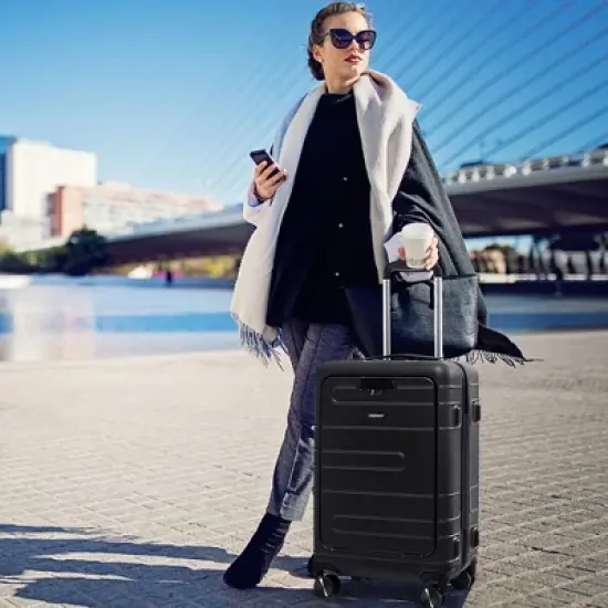 Costway 20'' Carry-on PC Hardside Suitcase TSA Lock w/ Front Pocket & USB Port Black image {1}