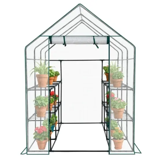SEVOBAL Greenhouse Outdoor Durable PE Plant Green House for Frost Protection Shelf Clips Roll-up Zipper Door Walk-in for Planter, White, 99"*37"*14.5" image {5}