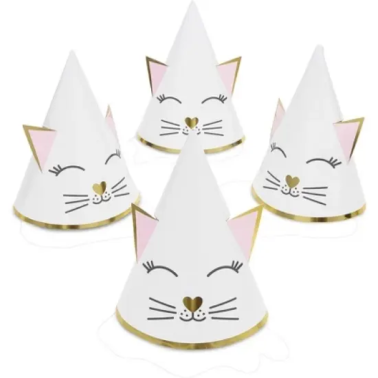 Sparkle and Bash 24-Pack Cat Party Cone Hats for Kitten Themed Kids Birthday Supplies and Decorations, White image {7}