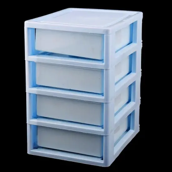 Unique Bargains Room Plastic 4 Layers Cosmetics Sock Jewelry Storage Case Light Blue image {2}