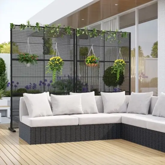 72" H&times;47"W Dovelina Black Outdoor Rattan Privacy Screen Decorative Garden Fence image {7}